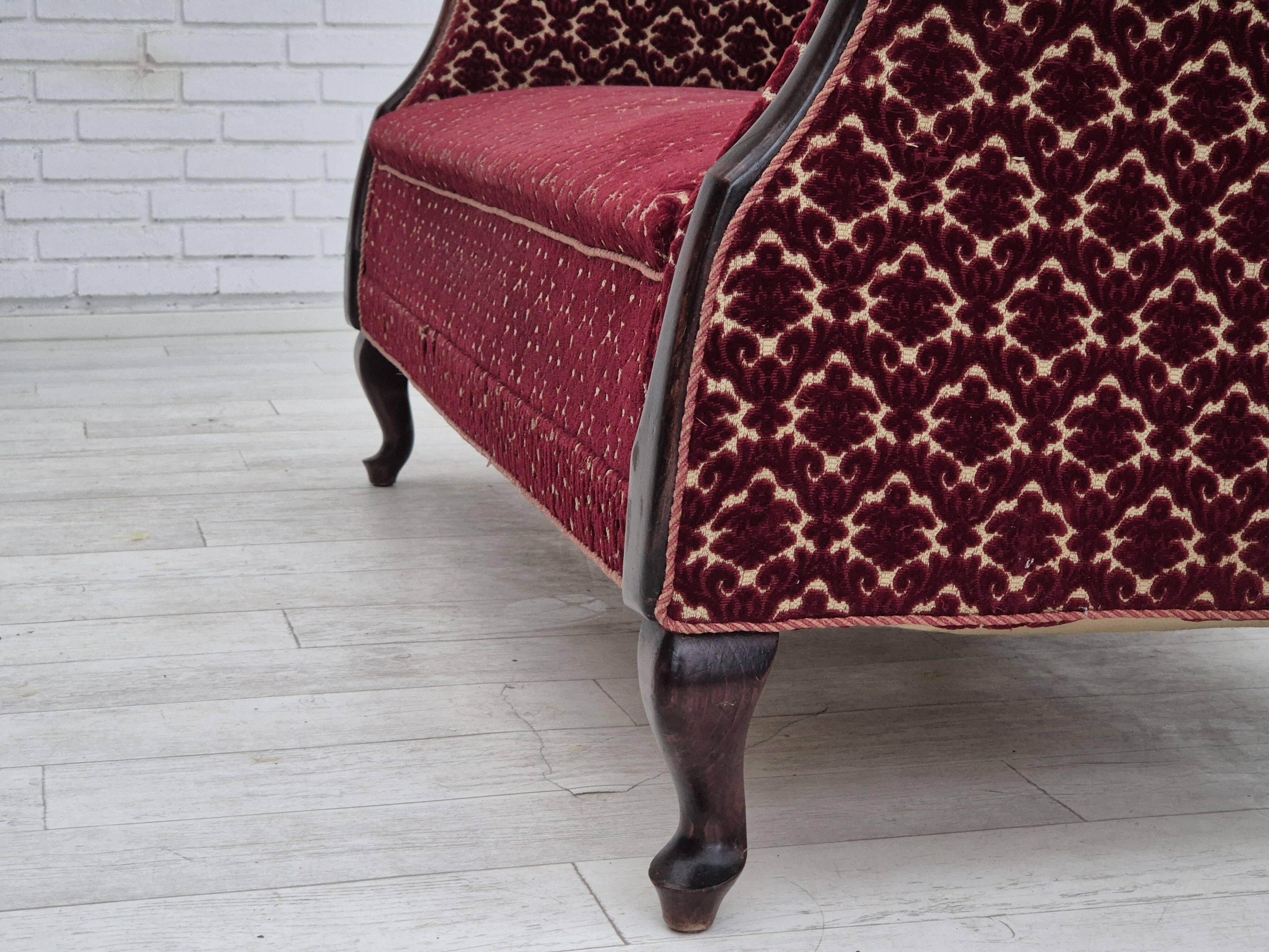 1950s, Danish 3 seater sofa, original condition, furniture velour, beech wood.