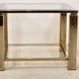 Table d'appoint carrée en verre plaqué or 23 carats Belgochrom