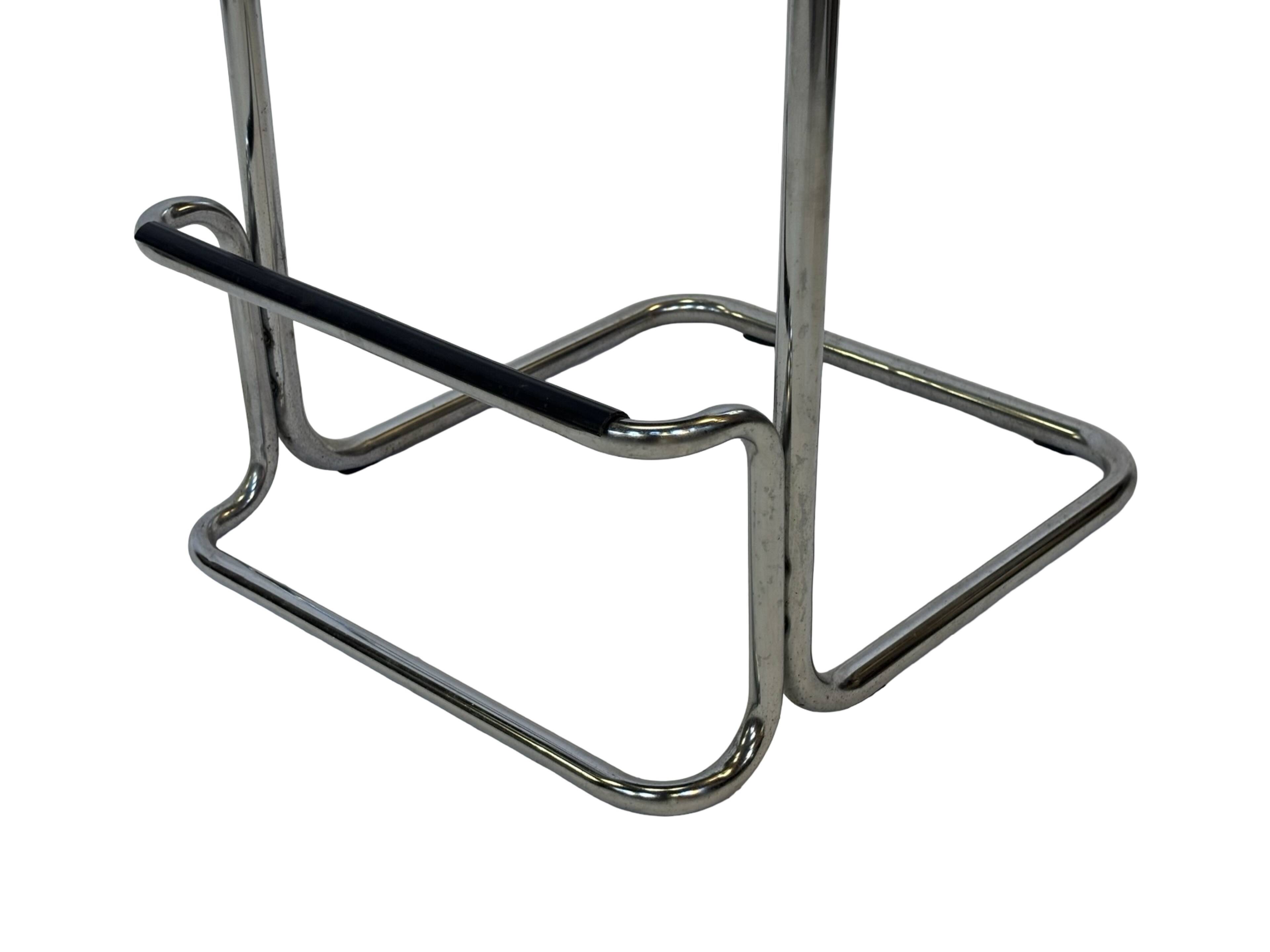 Tabouret de bar vintage en cuir noir et chrome, Italie