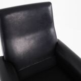 Fauteuil en cuir noir, design danois, années 1970, production : Danemark