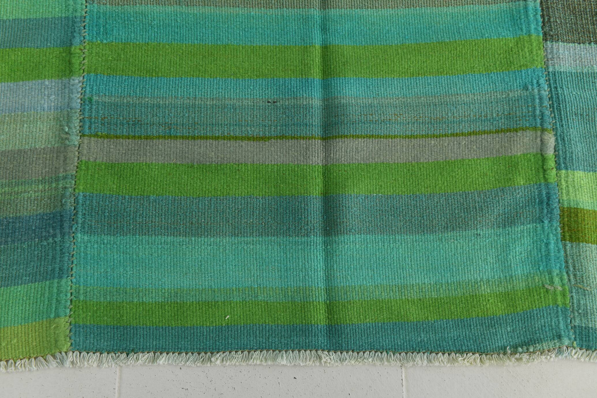 7x9 Shades Of Green Vintage Kilim Rug, 213x281Cm