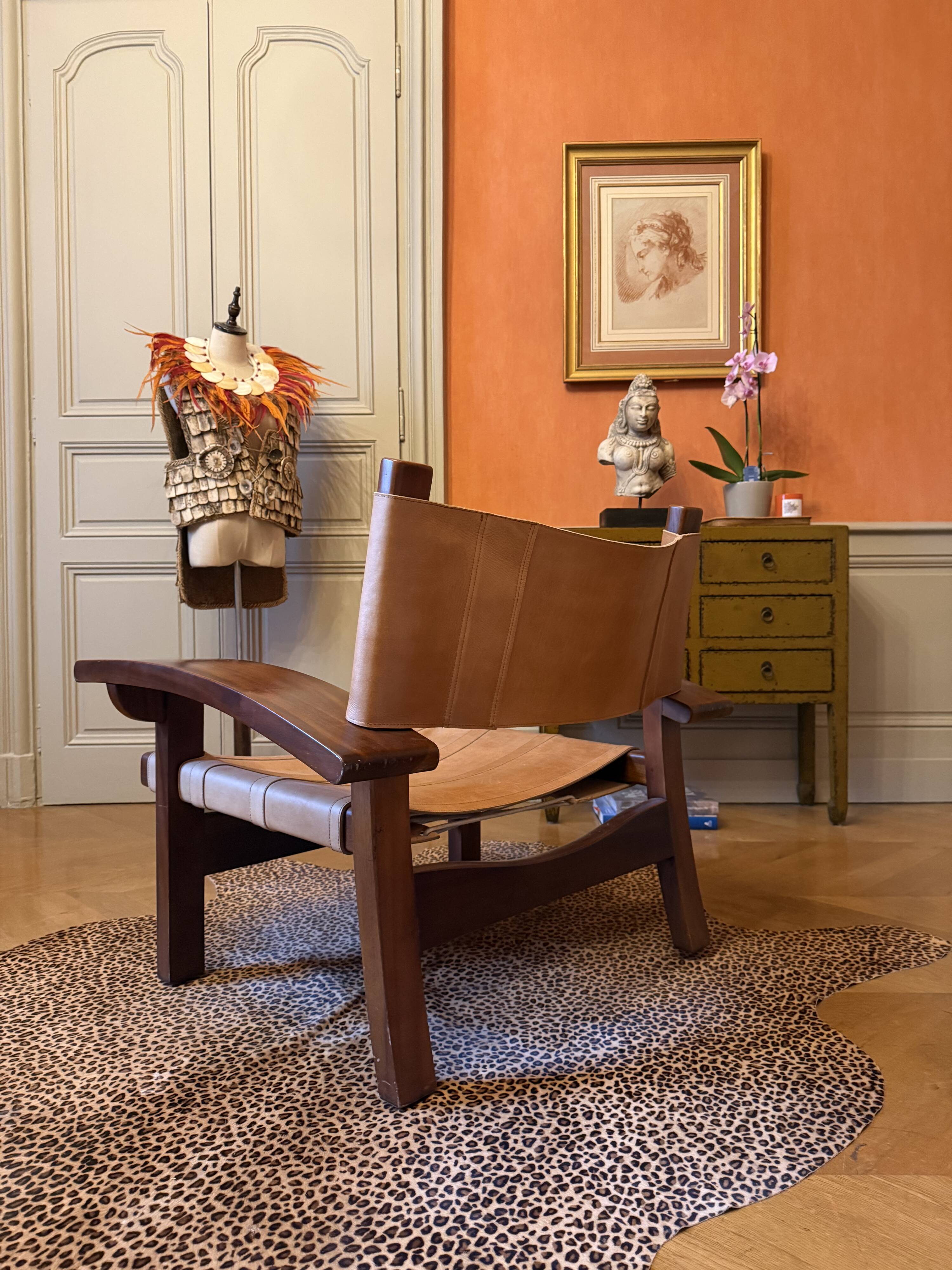 Wood and leather armchair