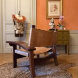 Wood and leather armchair
