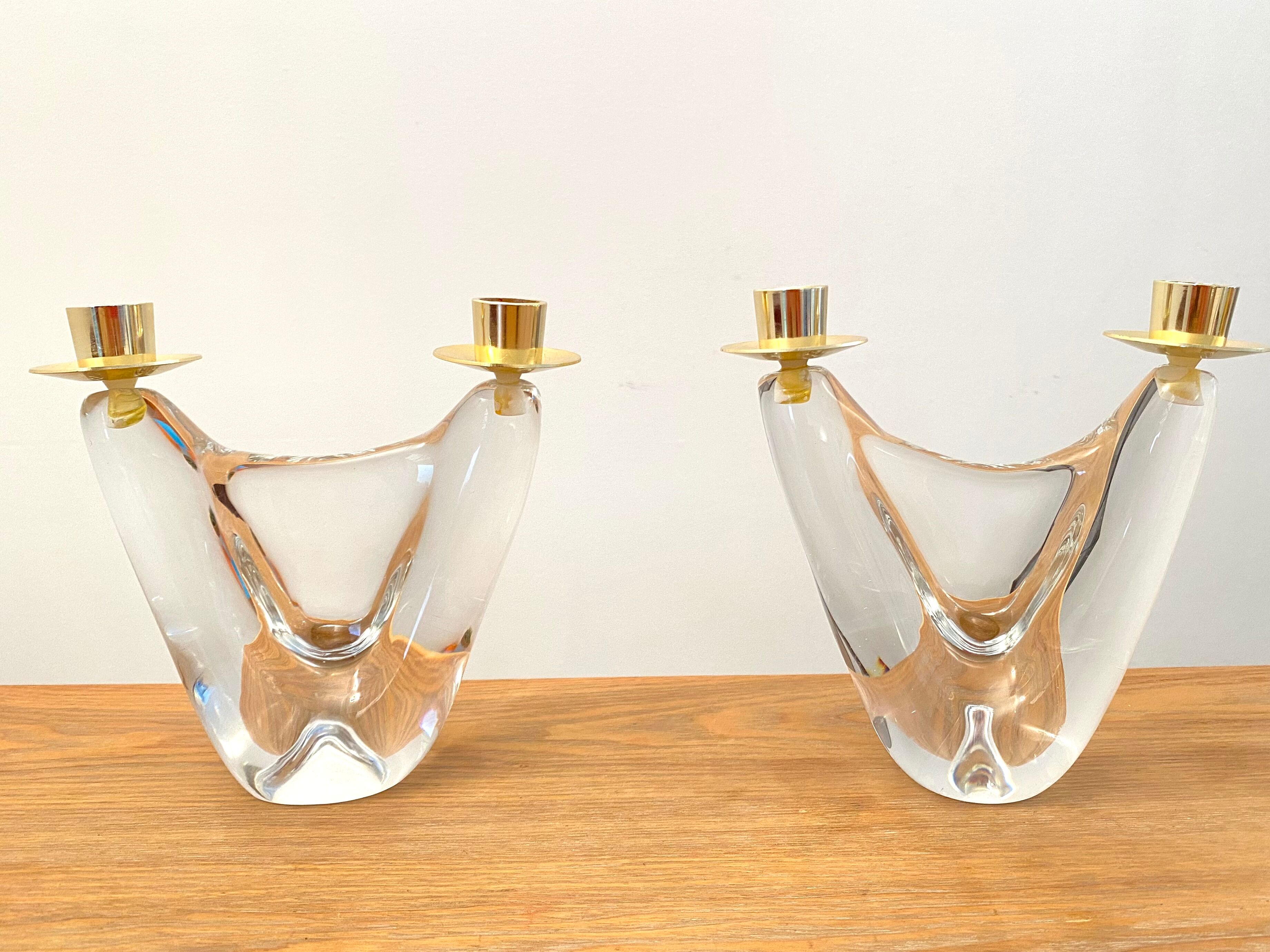 Pair of candlestick crystal Schneider France vintage 60s tbe