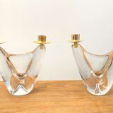 Pair of candlestick crystal Schneider France vintage 60s tbe