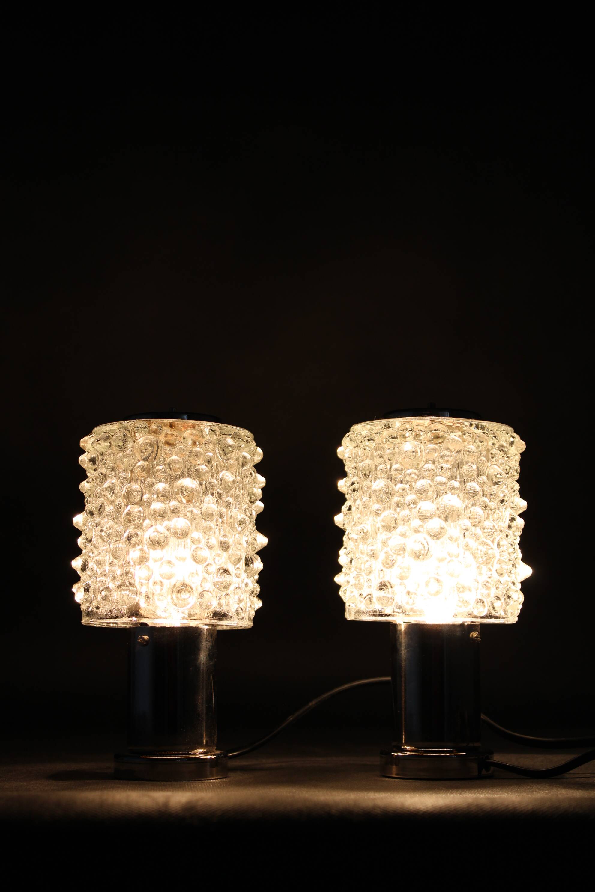 1970s Pair of Glass Table Lamps by Kamenicky Senov, Czechoslovakia-