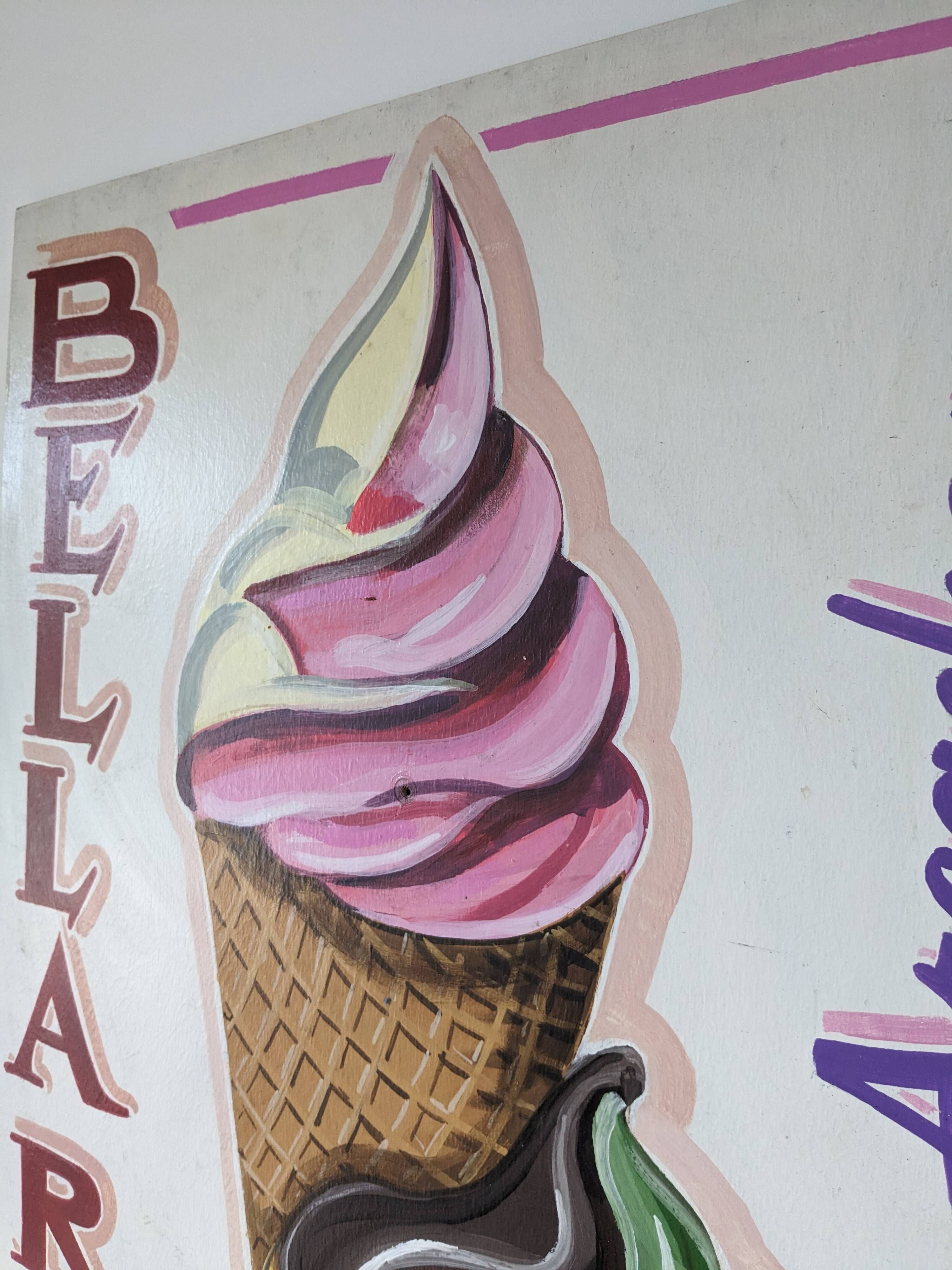 Vintage artisanal ice cream parlour sign Bellariva Arcachon 90 x 58cm