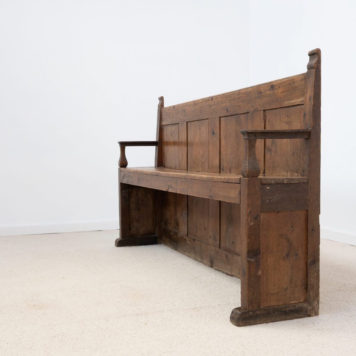 Old wooden bench with panelled backrest – 19th century