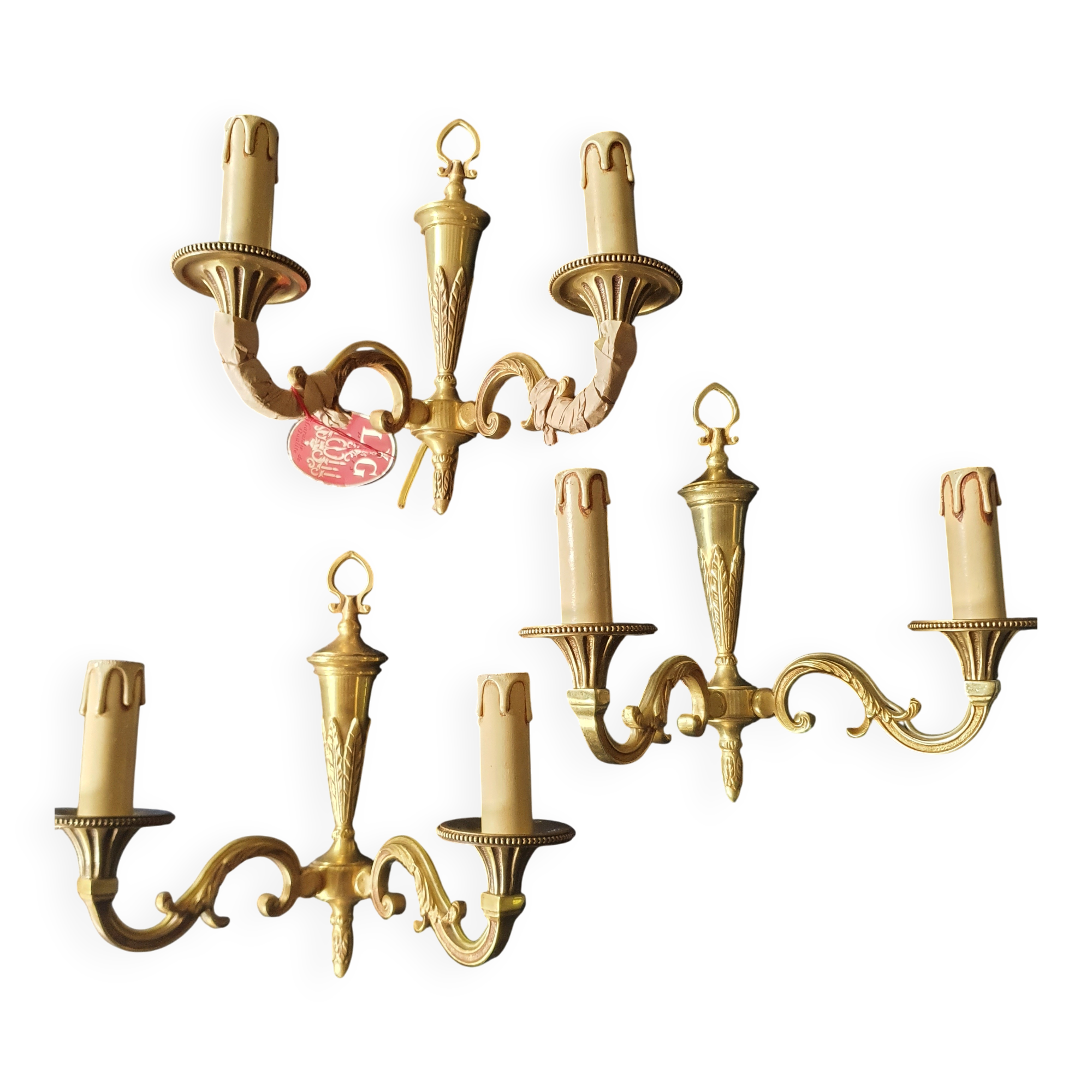 Three Louis XVI bronze wall sconces Lucien Gau Paris vintage