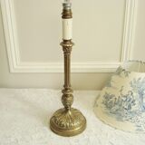 Lampe ancienne en bronze avec son abat-jour en tissu toile de Jouy bleu
