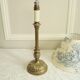 Ancient bronze lamp with its blue Jouy canvas lampshade