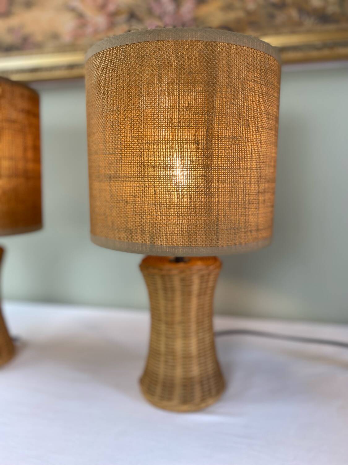 Pair of wicker lamps