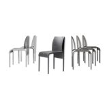 Set of 6 dining chairs in bent aluminum, 1980’s