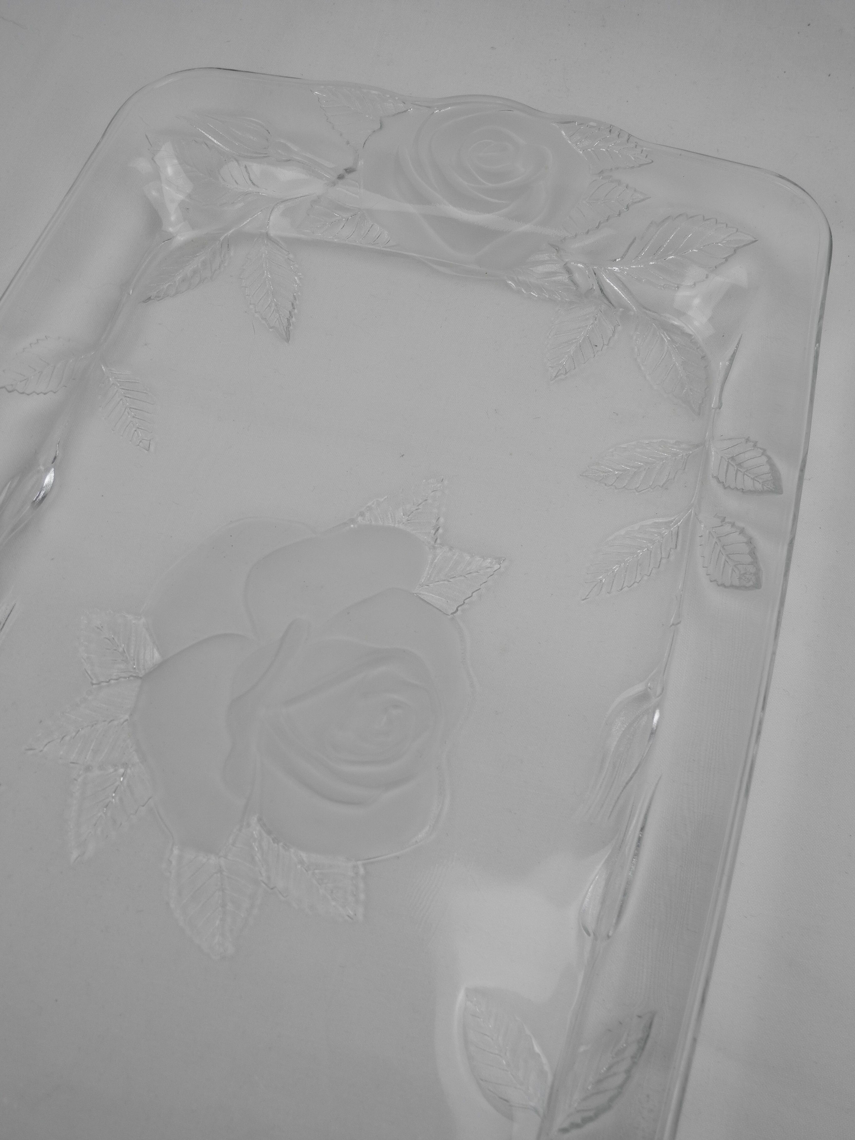 Glass tray decorated with roses vintage french glass tray