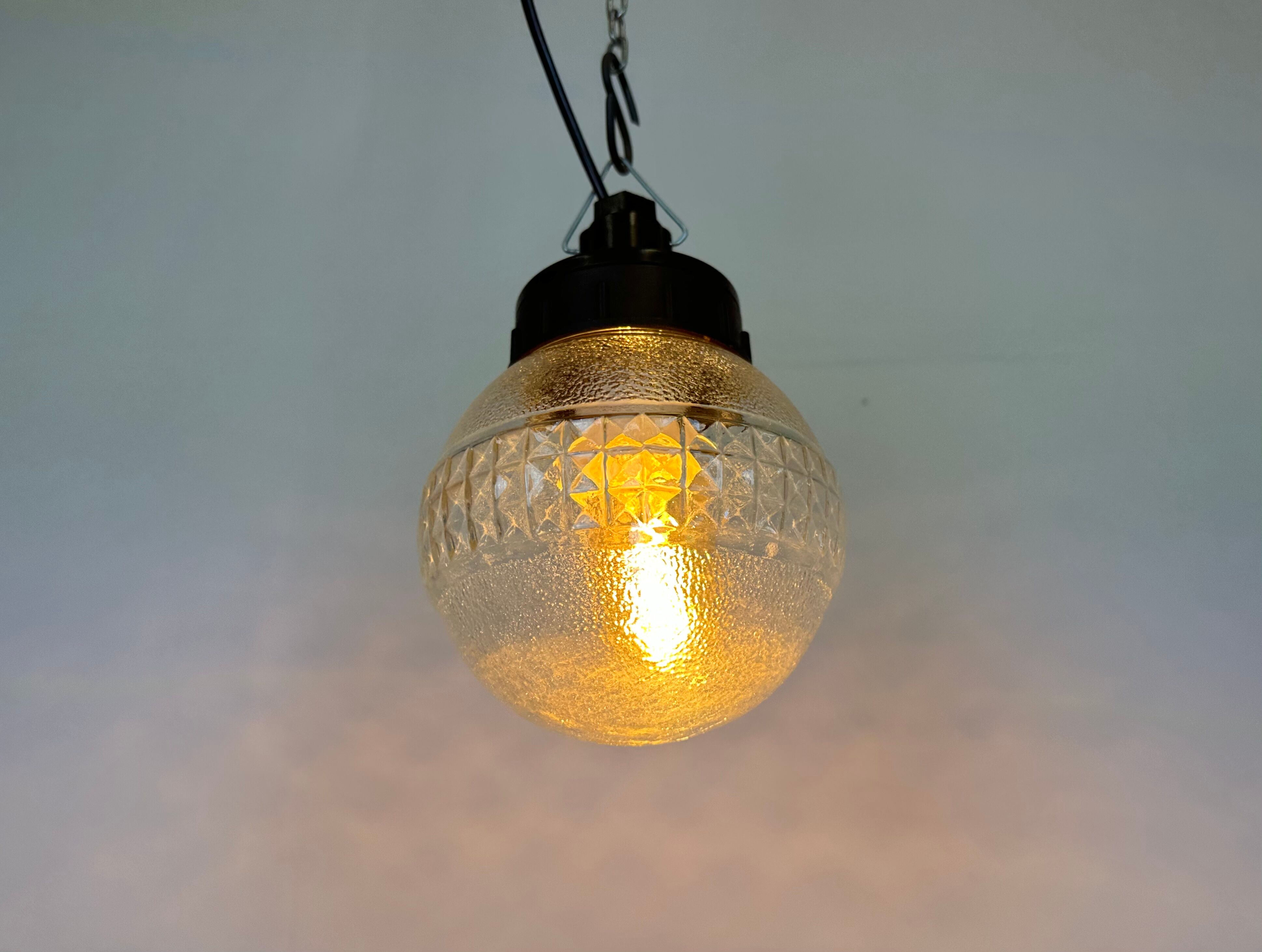 Industrial Bakelite Pendant Light with Frosted Glass, 1970s