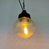 Industrial Bakelite Pendant Light with Frosted Glass, 1970s