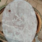 Old oval table with marble top, Louis XVI style