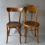 Set of 36 mismatched Bistrot chairs, 1920 to 1950, wooden seats.