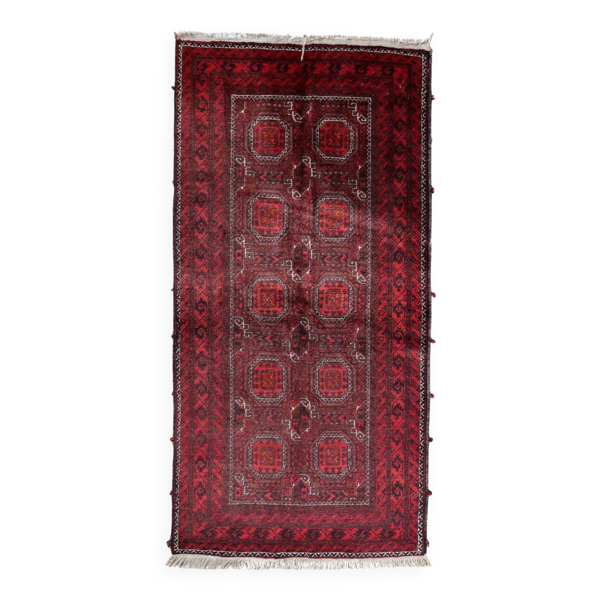 Tapis couloir baloutche afghan vintage 107 x 211 cm - tribal répétitif (1C1196)