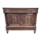 Henri II style low sideboard – carved wood and red marble top