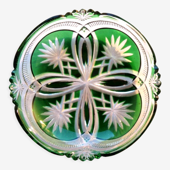 Coupelle vide-poche vintage cristal vert et incolore Baccarat Saint-Louis