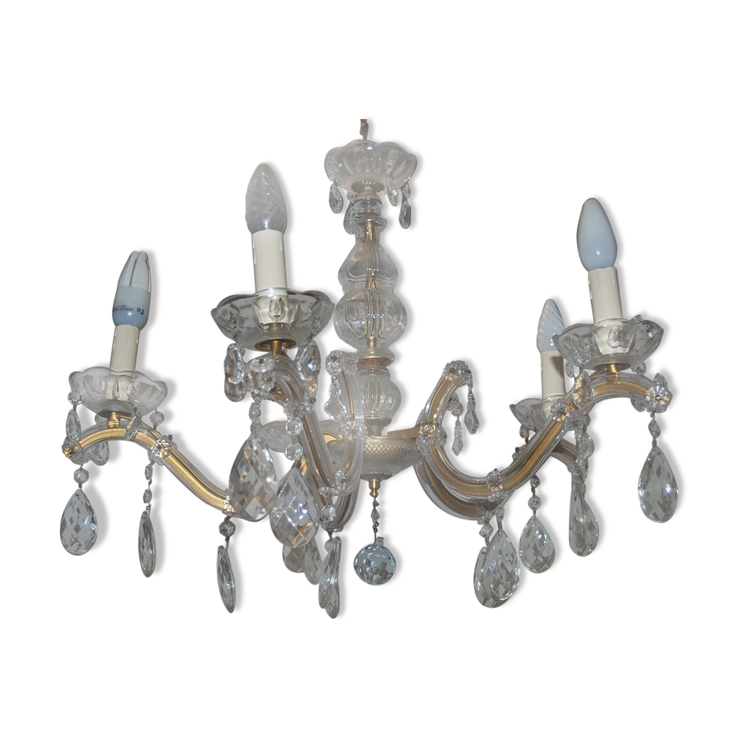 Chandelier with old glass stamps
