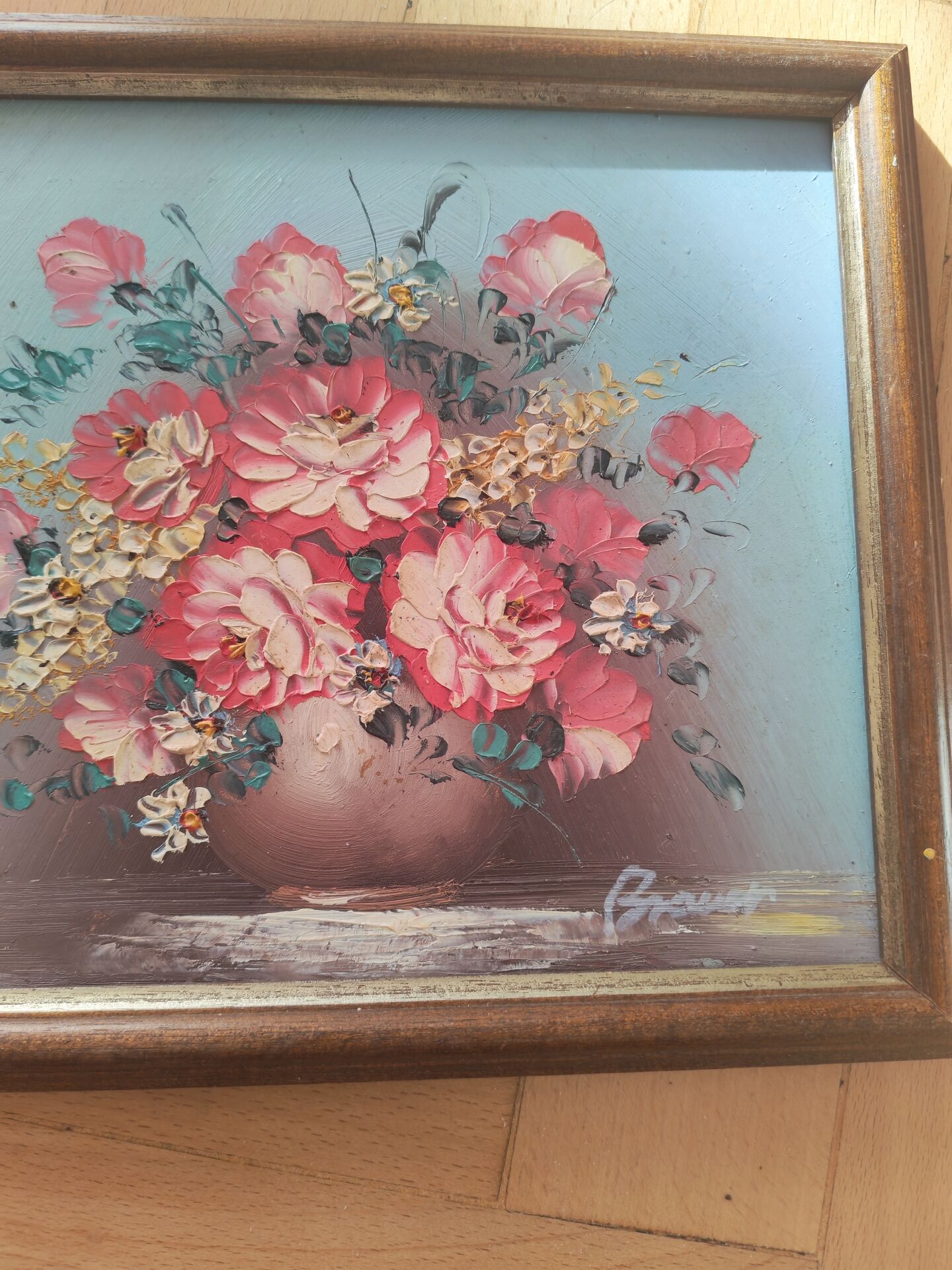 Vintage painting of flowers in a vase