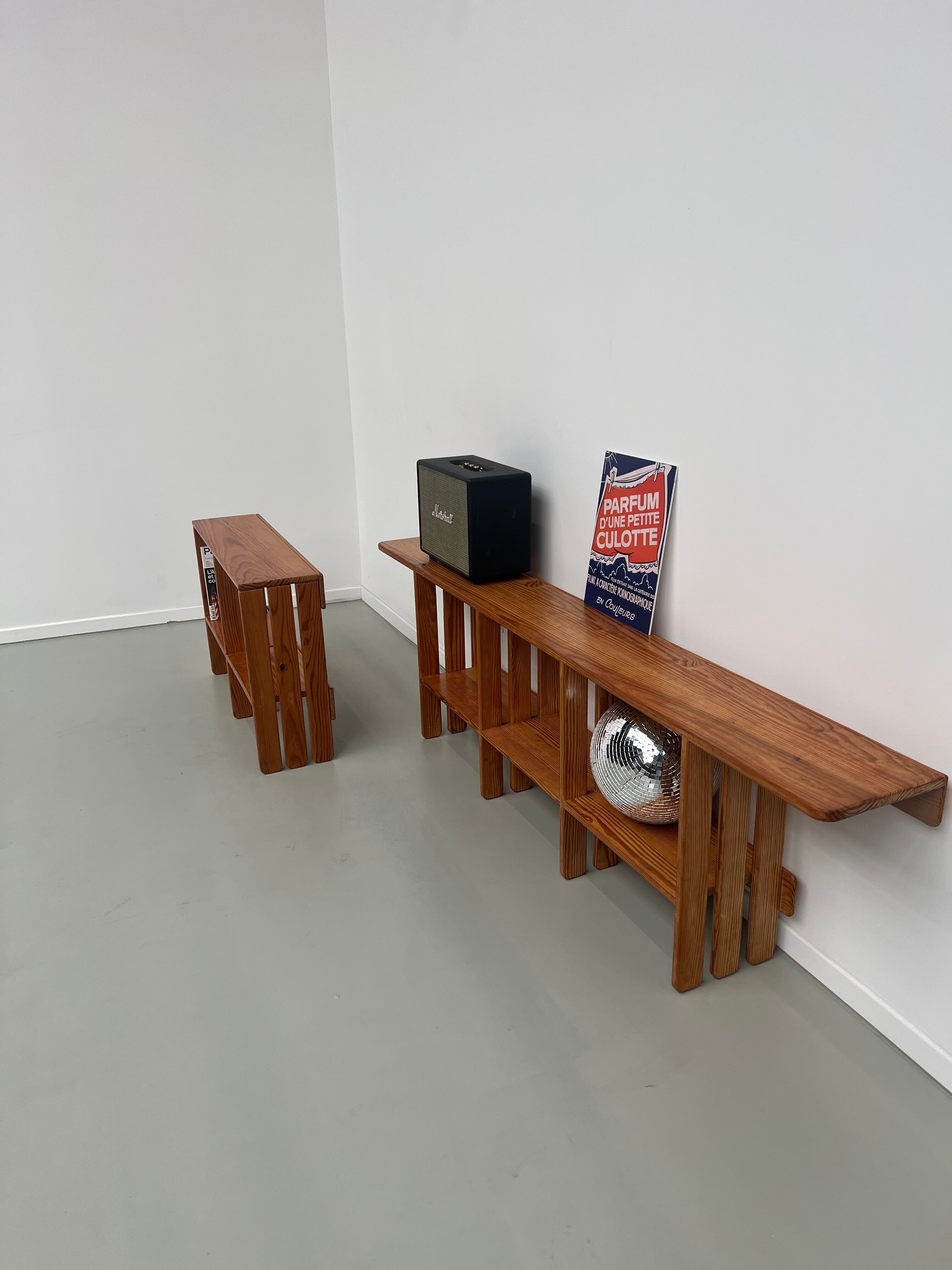 Pair of modernist pine wall shelves, circa 1970