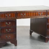 English style chesterfield desk with patina and a green leather top
