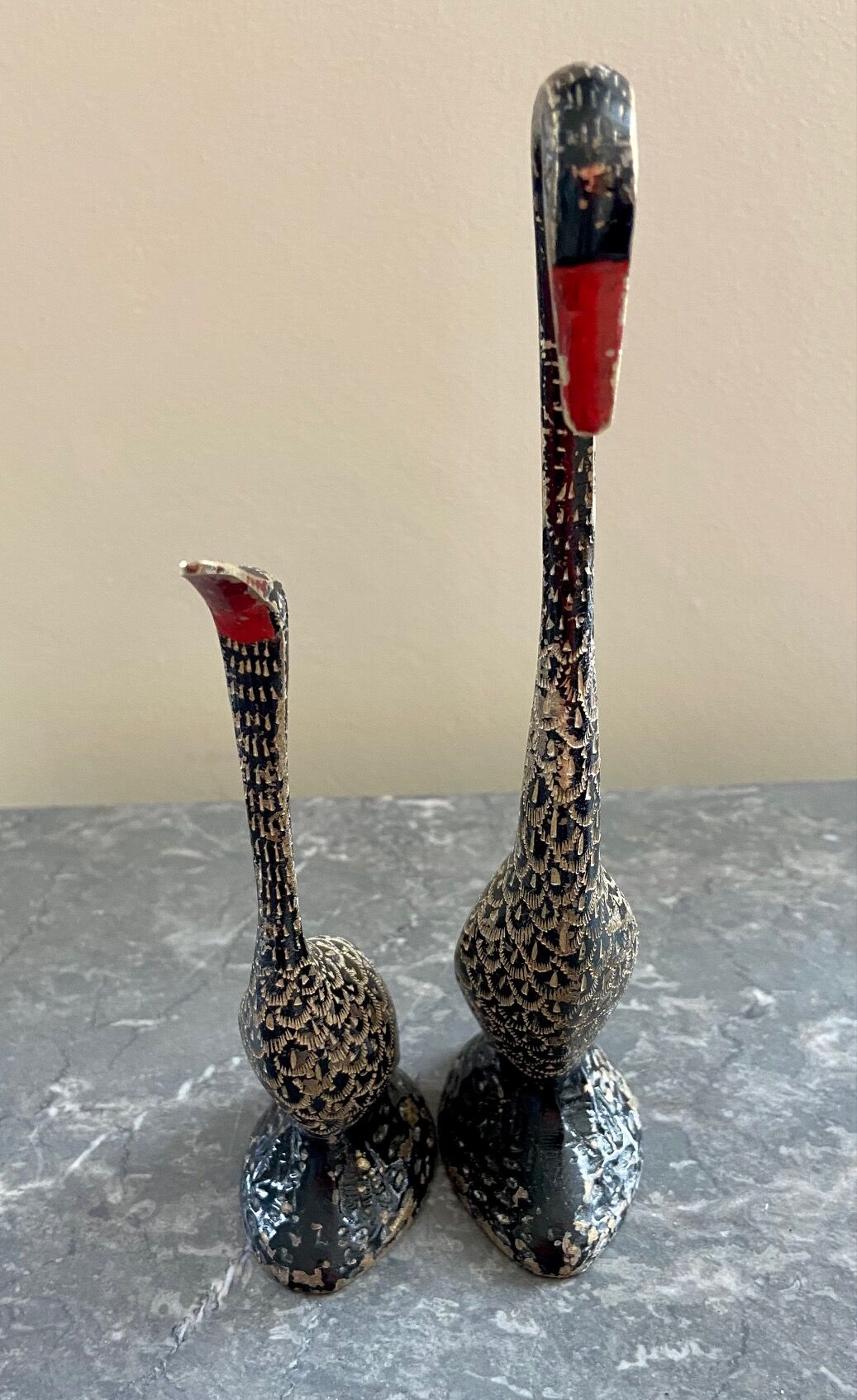 Pair ancient brass birds