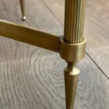 Neoclassical style round coffee table in brass with a white Carrara marble top from Jansen