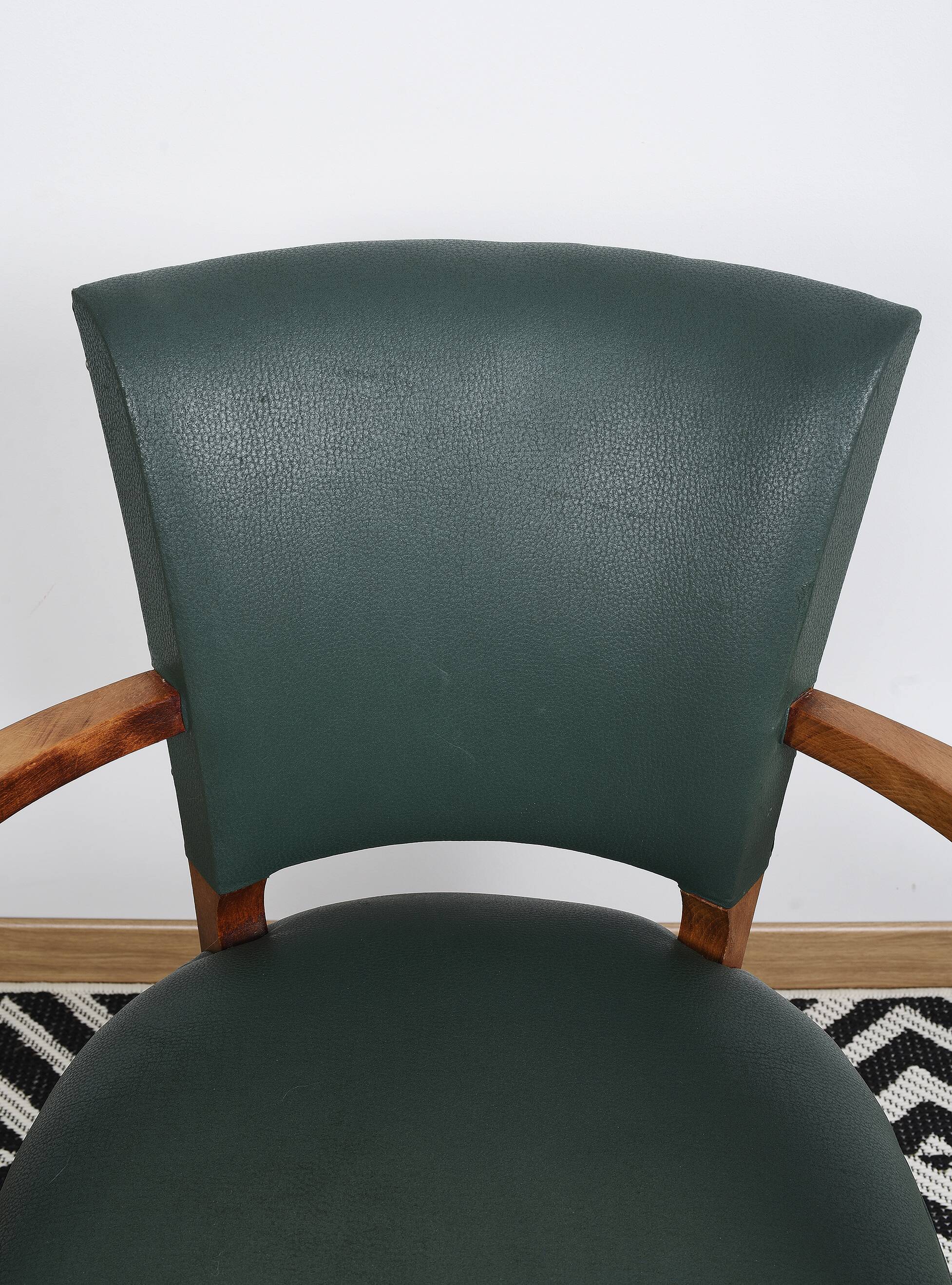 Bridge armchair in green moleskin
