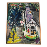 20th century school - The barge - Oil on canvas