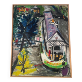 École du XXeme - La péniche - Huile sur toile