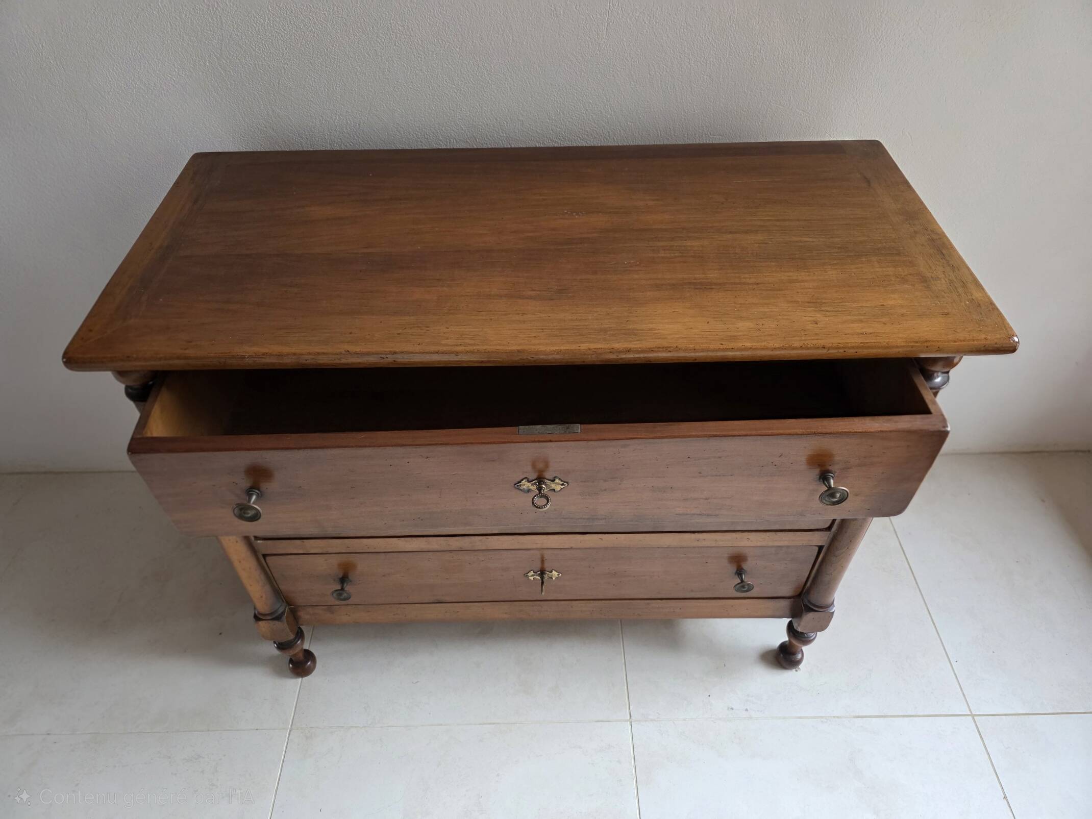 Empire style chest of drawers with 3 drawers in light walnut