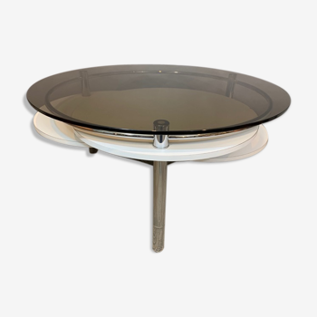 1970s space age concentric circle smoked glass, chrome and formica coffee table