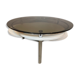1970s space age concentric circle smoked glass, chrome and formica coffee table