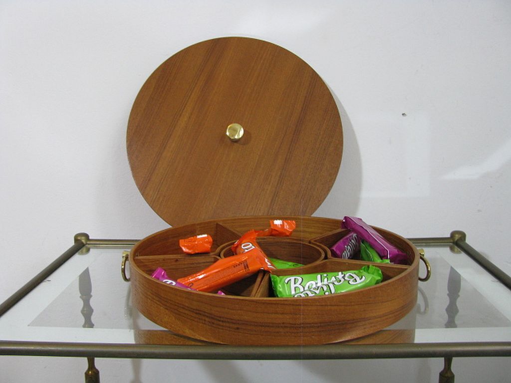 Mid century sewing box with / asystent / Service platform  teak 1960/70s