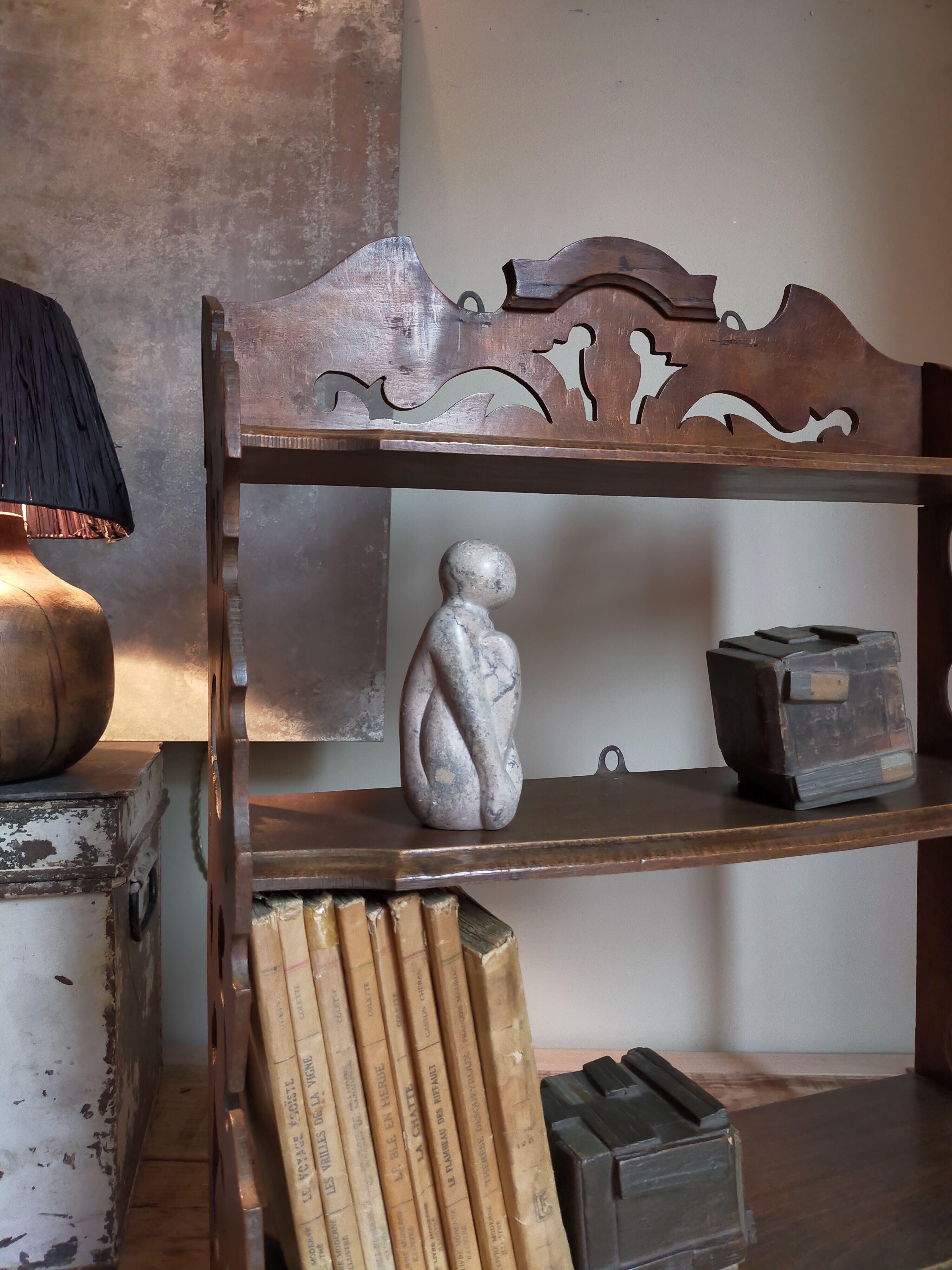 Old carved wooden wall shelf