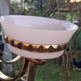 lustre art déco 4 feux bronze et opaline