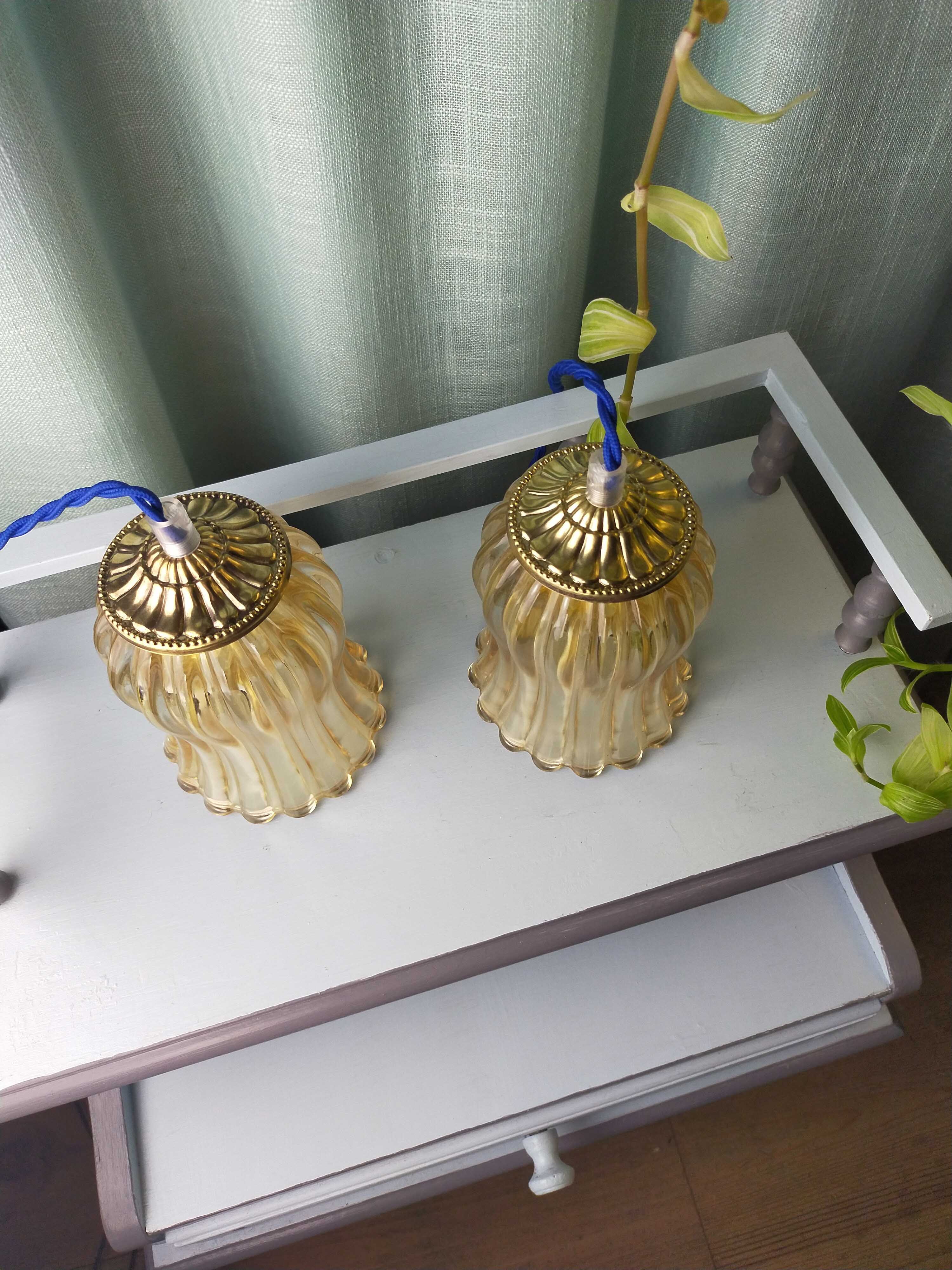 Duo tulip lamps golden fluted glass