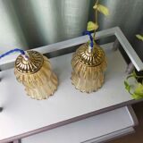 Duo tulip lamps golden fluted glass