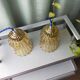 Duo lampes tulipes verre cannelé doré