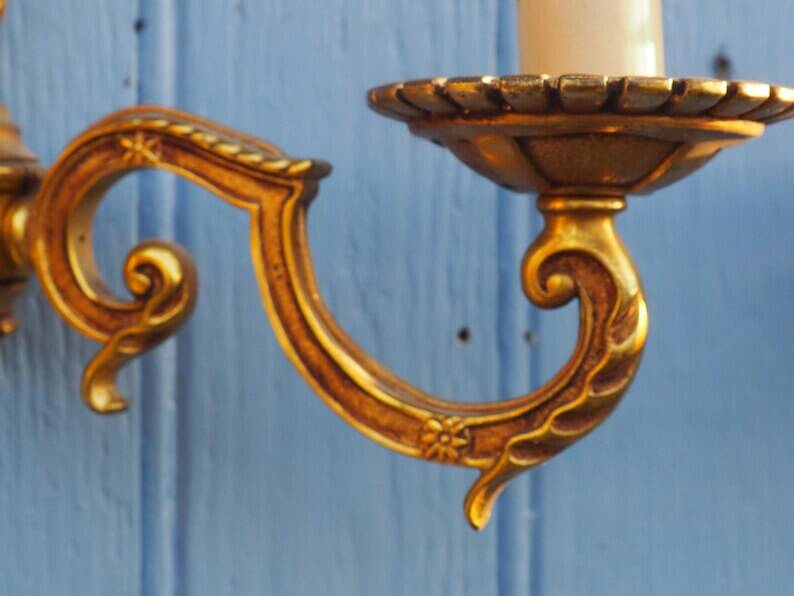 French Bronze Wall Sconces: Pair of 2-Branch Lights, C1950s