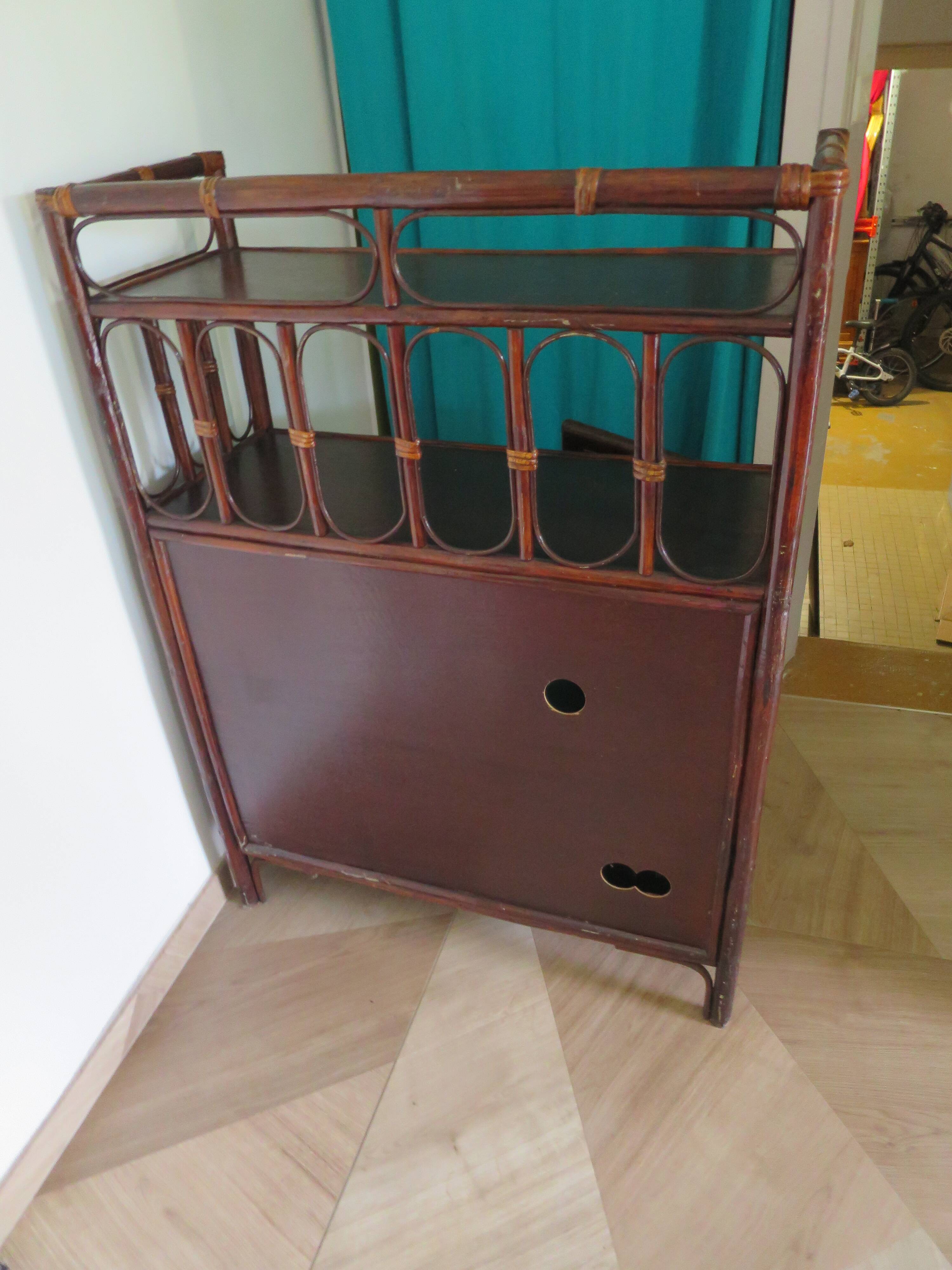 Support buffet bibus woven rattan 2 doors in caning - vintage 60s/70s