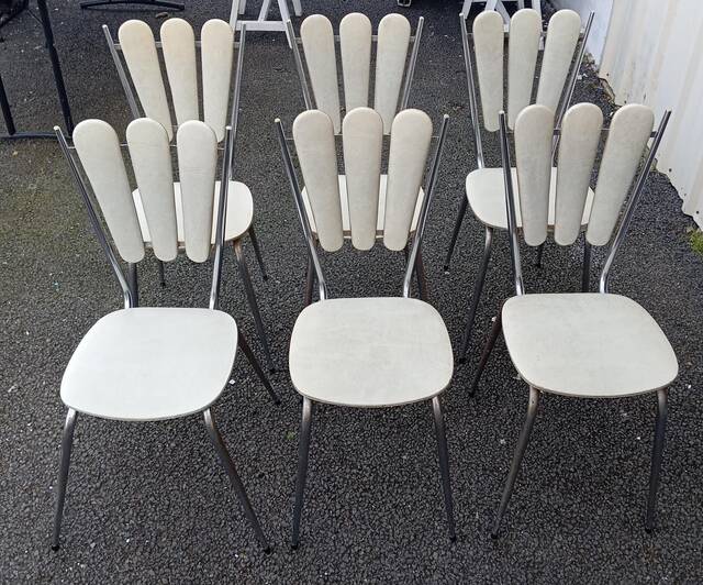 Set of six "Peacock Style" dining chairs.