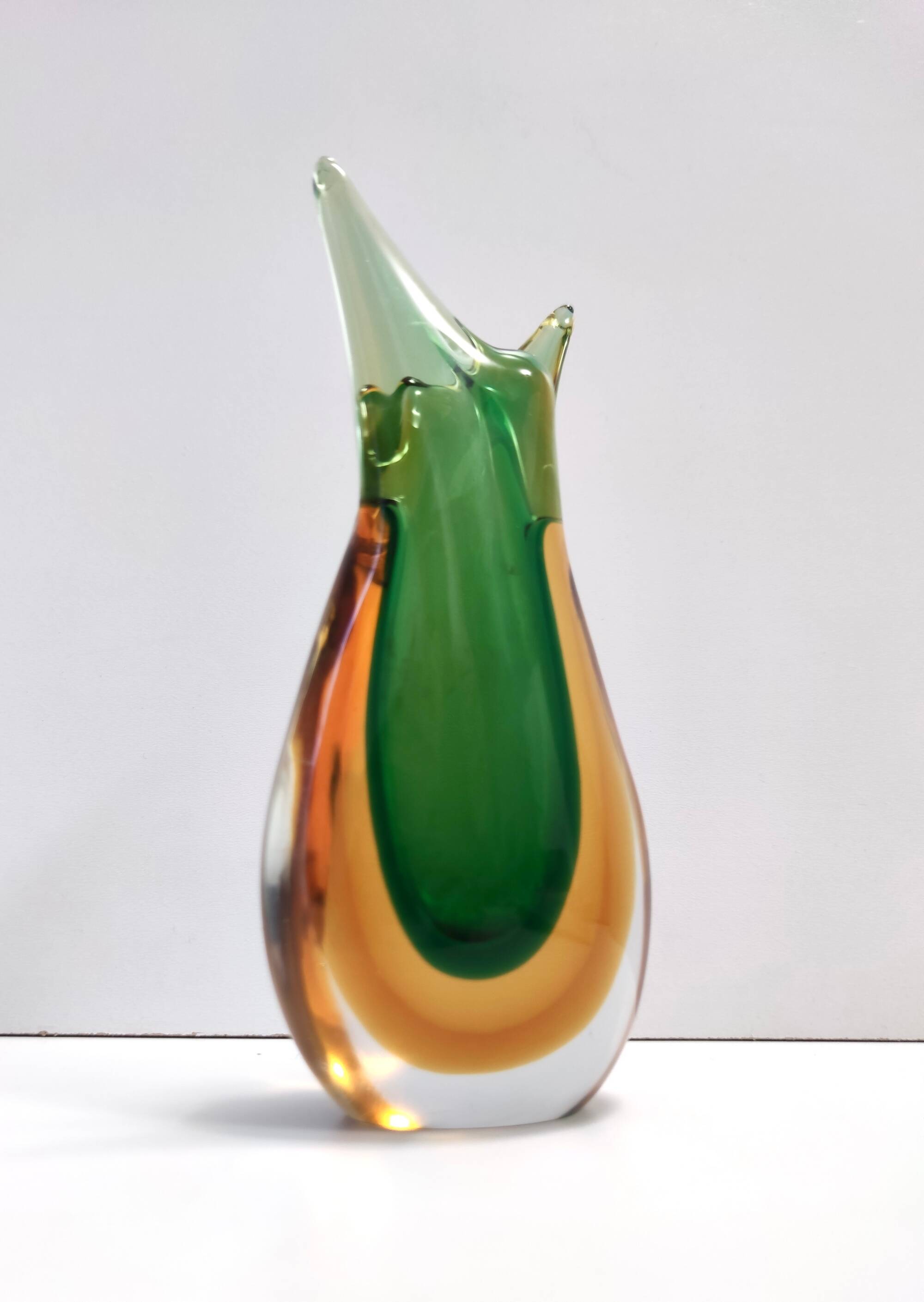 Green and Orange Sommerso Murano Glass Vase by Flavio Poli, Italy