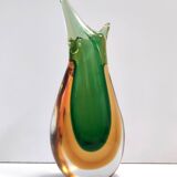 Green and Orange Sommerso Murano Glass Vase by Flavio Poli, Italy