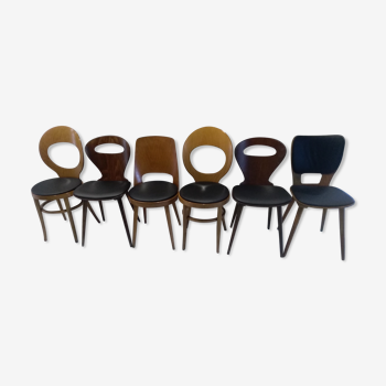 Suite of 6 chairs by Bistrot Baumann mismatched model Ant, Mondor, Seagull and Max Bill
