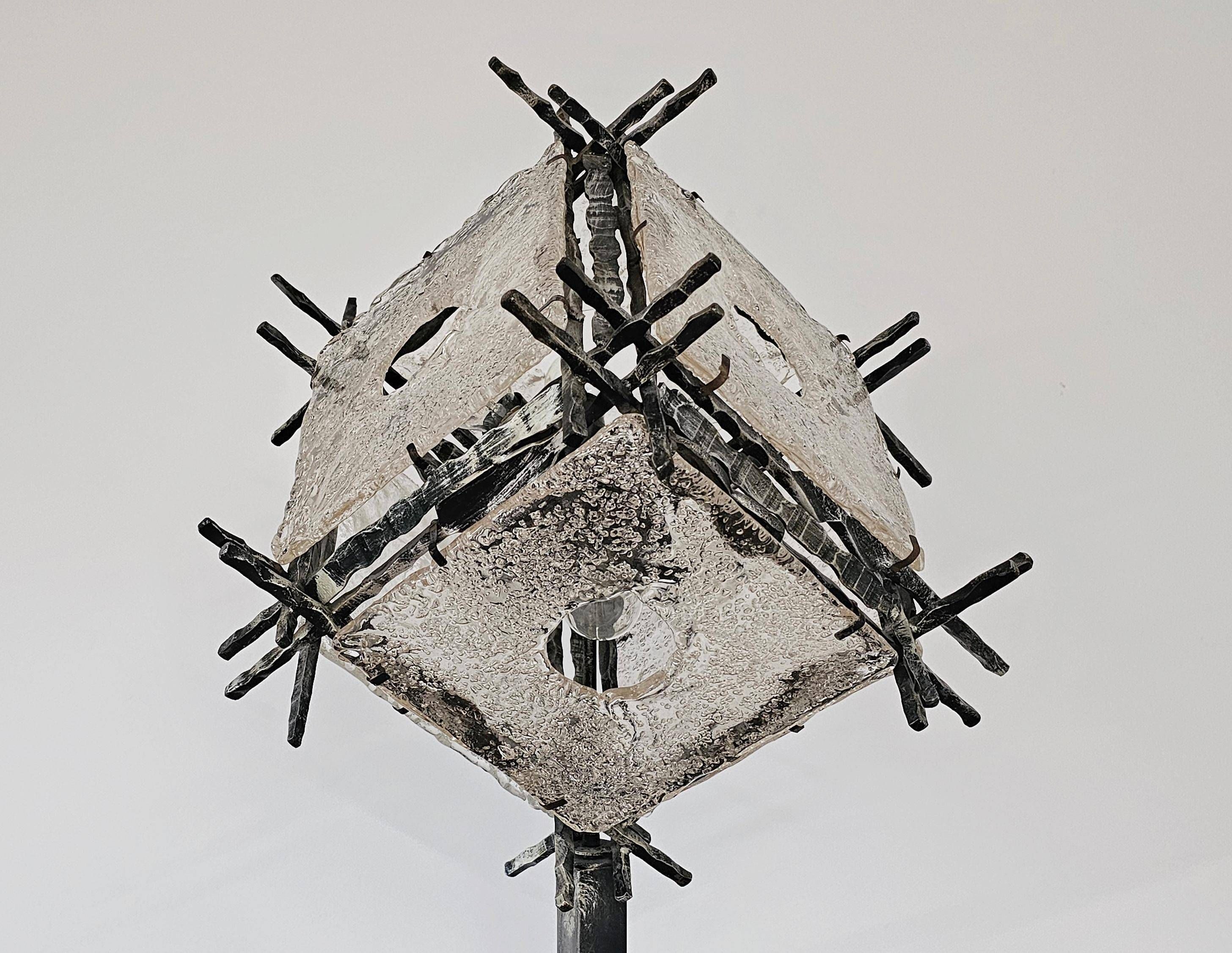 Brutalist floor lamp with Murano glass panels by Longobard.